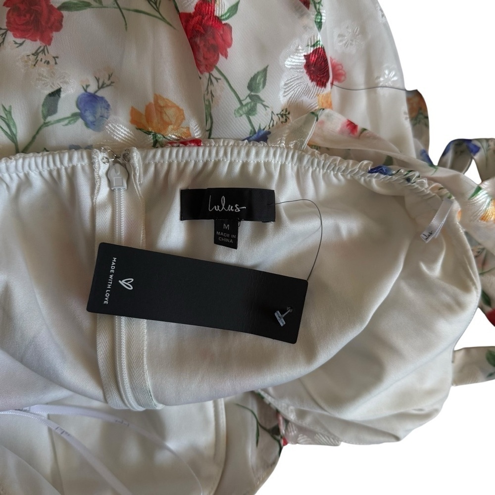 NWT Lulus So Elevated Ivory Floral Jacquard Tie-Strap High-Low Midi Dress - Picture 6 of 7